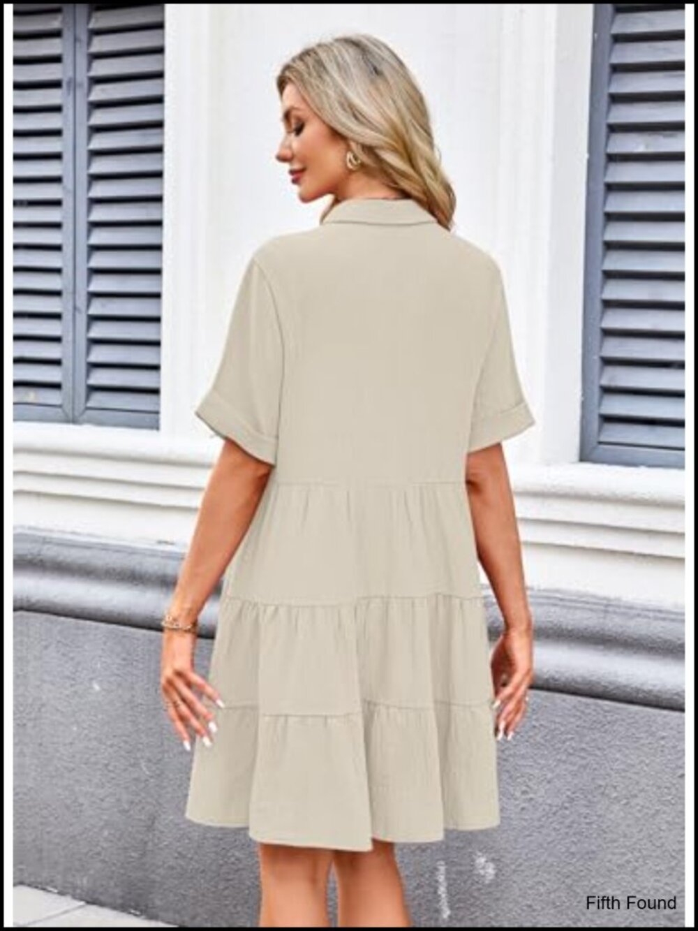 Women's Babydoll Dress Short Sleeve Button Down with Pockets - Picture 3 of 6
